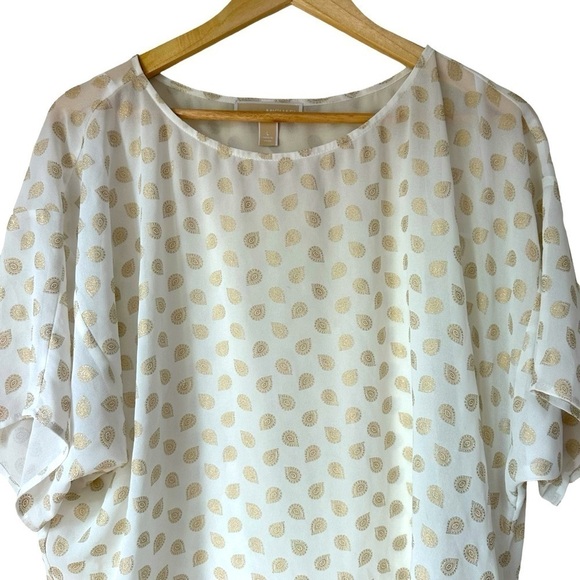 Michael Kors Cream Metallic Gold Paisley Print Flowy Summer Top, Large - Picture 3 of 6